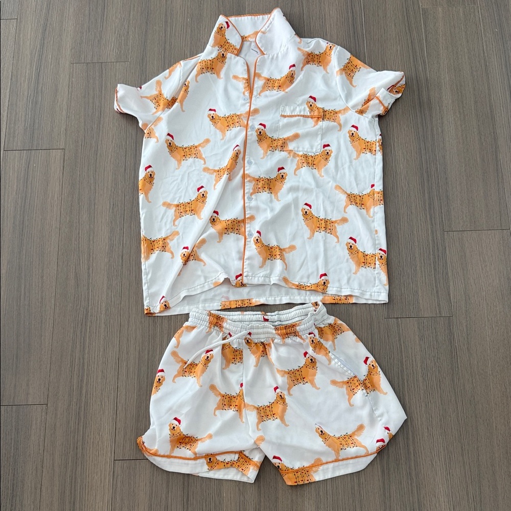 Women's White Pajama Set with Dog Print